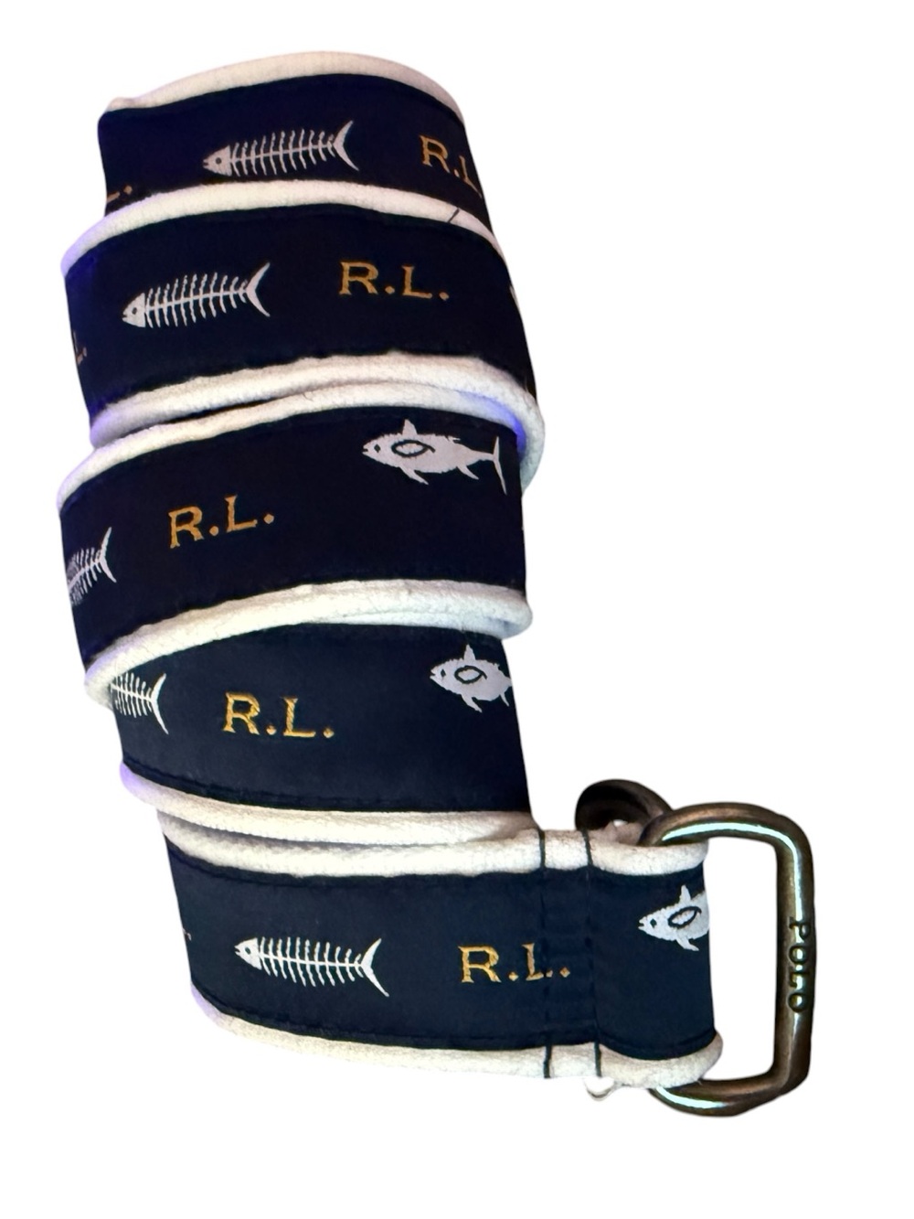 Polo Ralph Lauren Nautical Coastal Fish Motif Preppy Canvas Belt Youth Size 10